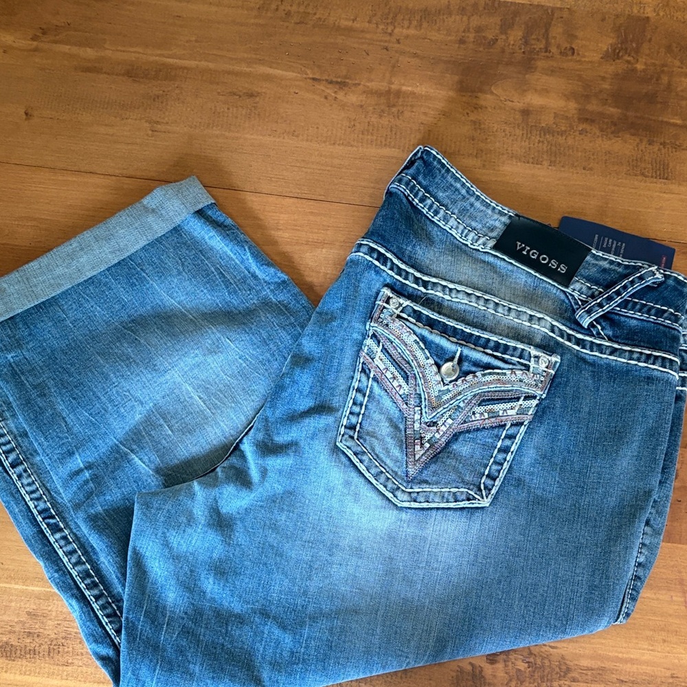 Vigoss Women's Medium Blue Bootcut Jeans with Embroidered Pocket